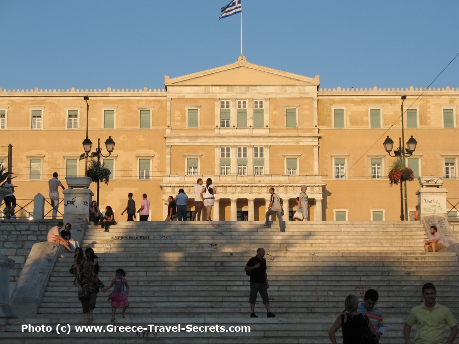 Syntagma Square or Constitution Square is the main square in Athens and has a metro station, the Greek Parliament building, hotels, cafes, and a post office.