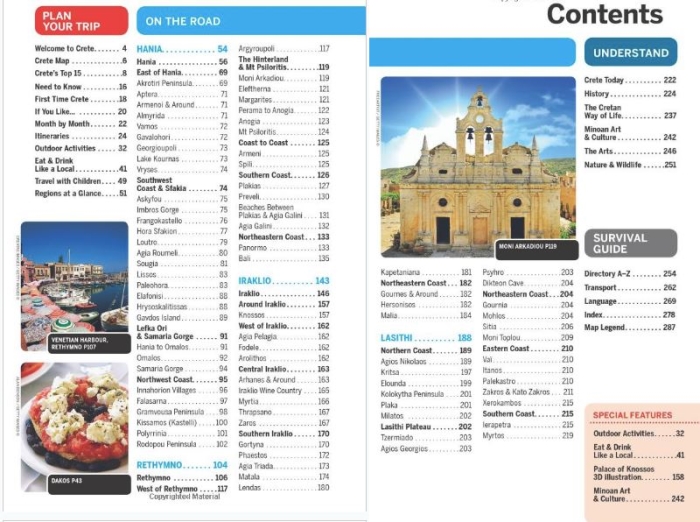 The contents of the Lonely Planet Guide to Crete