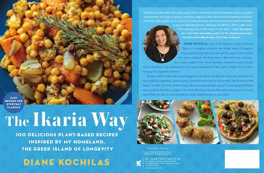 Greece Travel Secrets reviews the Greek cookbook, The Ikaria Way by Diane Kochilas, containing 100 delicious plant-based recipes.