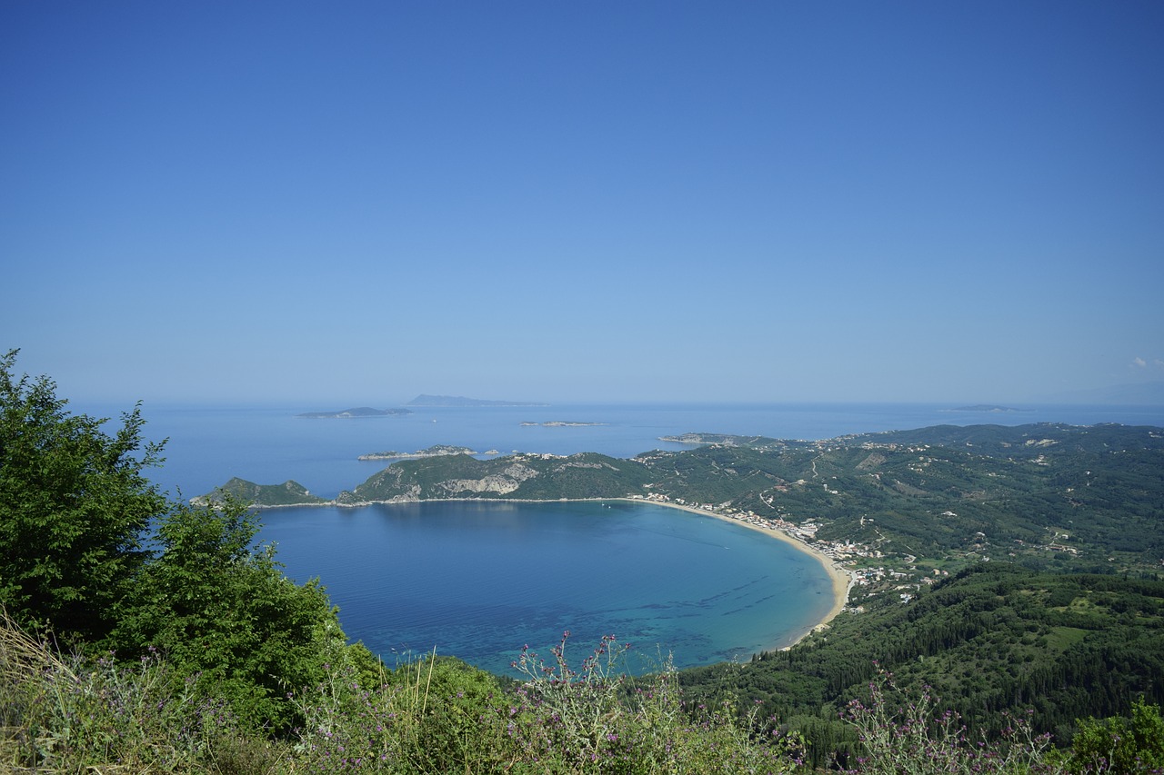 A bay and beach on Corfu in the Greek Ionian islands