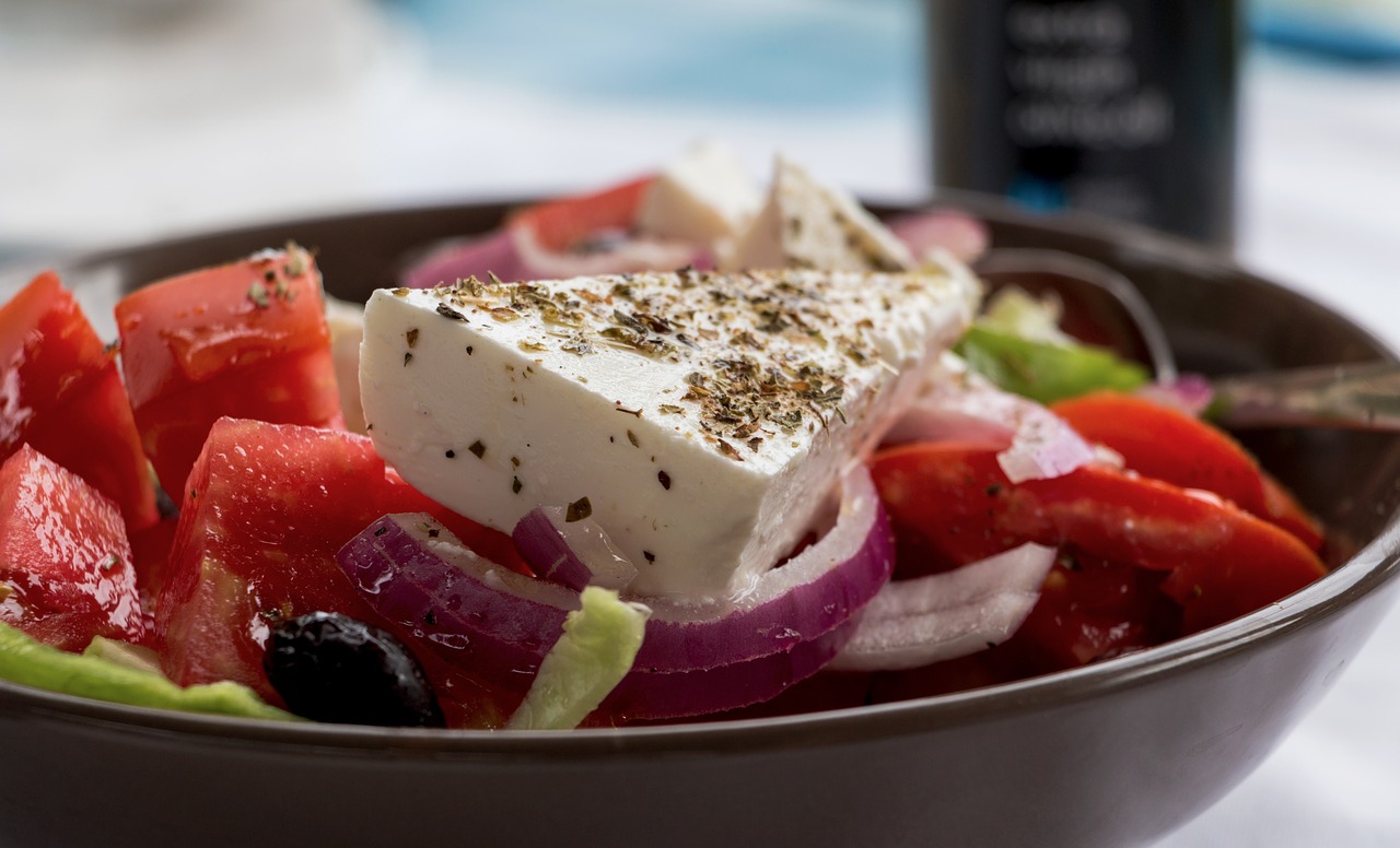 Greek feta cheese is the most popular cheese in Greece, usually made from sheep’s milk, with a soft texture and salty taste and used to top off a Greek salad.