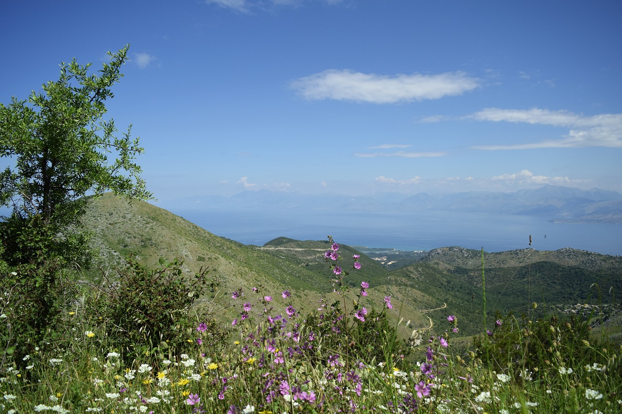View from Mount Pantokrator on Corfu towards Albania